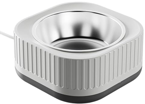 Heated Water Bowl, 200ml Outdoor Thermostatic Control Heated Dog Pet Bowl, Heated Water Pet Dish with 5Ft Chewproof Cord, Provides Warm Drinkable Water in Winter for Dogs Cats Chickens (Grey)