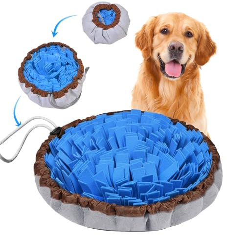 AMFUN 48cm Tapis de Fouille Chien, Réutilisable et Lavable Tapis Reniflant Formation d’Animaux, Favorise l'instinct de Recherche de Nourriture pour Les Grands Chiens et Les Chiots (Bleu-Demi-Cercle)