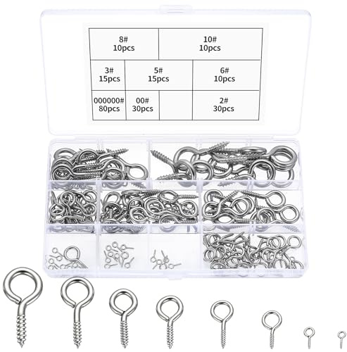 200 PzViti ad Occhiello Resistenti, Viti ad Occhiello Autofilettanti, Viti ad Anello con filettatura per legno, piante rampicanti da giardino e da casa (8 misure)