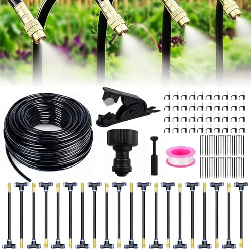 Sistema di irrigazione da giardino, set di irrigazione a spruzzo a 360°, con tubo da 20 m, 20 ugelli di spruzzo regolabili, set di irrigazione per piante per serra, aiuola rialzata, terrazza e prato