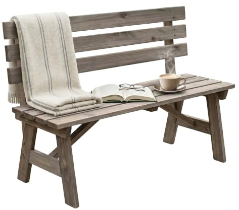 Relaxdays Gartenbank, 2-Sitzer, Terrasse, Balkon, mit Rückenlehne, braun | Tannenholz, HBT: 80 x 116 x 56 cm, Sitzbank