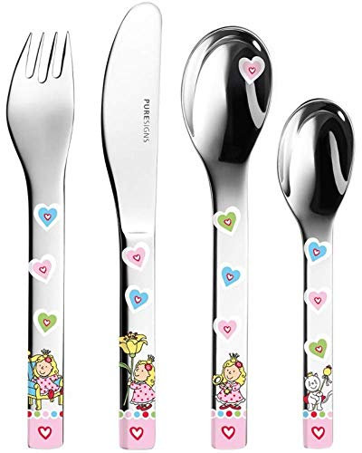 Kinderbesteck Prinzessin Nelia MIT Gravur (z.B. Namen) 4tlg. von Puresigns inkl. Namensgravur auf der Rückseite, Taufgeschenke für Mädchen Geschenk zur Taufe