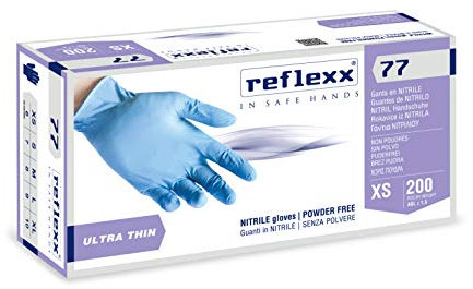 Reflexx R77 Guanti in Nitrile senza Polvere Gr. 3, 200 Pezzi, Azzurro