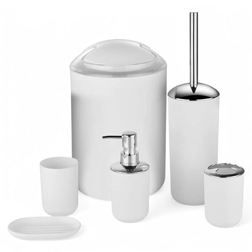 GMMH 6 pièces de salle de bain salle de bains Accessoires Set Distributeur de Savon Porte Brosse WC Garnitur Weiß Design 3