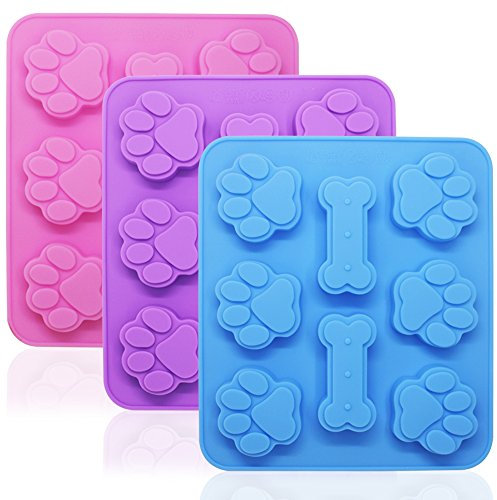 3 piezas de moldes de silicona cachorro de perro con forma de pata y hueso, bandejas de dulces de hielo reutilizables FineGood, bandejas para hornear, horno apto para microondas