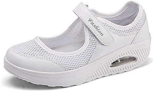 Femmes Minceur Chaussures Taille 35-42eu Marche Baskets Plate-Forme Chaussures Poids Air Léger Engrener Elastic Sports en Yoga à Enfiler Pas Cher Trainers en Maille Plates Été blanc- 39EU