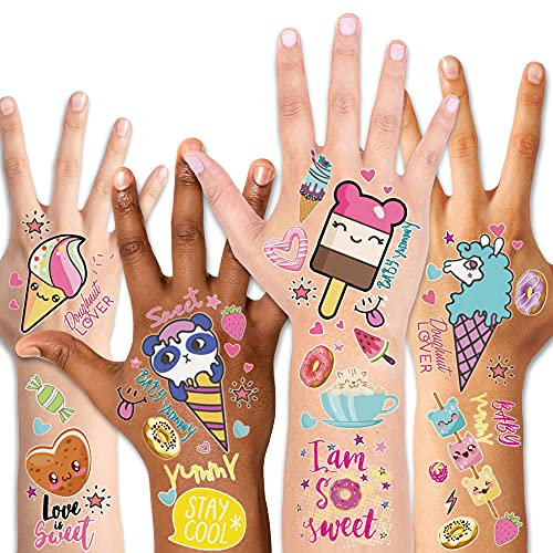 Konsait Kinder Tattoos Set, 176pcs Kuchen, Bonbon, Eiscreme Temporäre Tattoos Kinder Aufkleber für Mädchen Kindergeburtstag Mitgebsel Geschenke