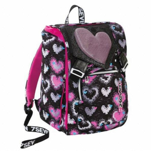 ZAINO seven SCUOLA estensibile heart cuore + portachiave con paillettes + 10 penne colorate