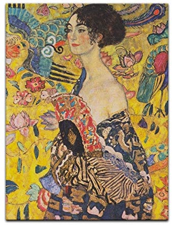 Kunstdruck Poster - Gustav Klimt Dame mit Fächer 60x80 cm ca. A1 - Alte Meister Bild ohne Rahmen