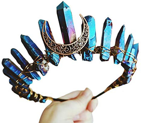 Goneryisour Vintage Hexe Tiara - Faux Raw Kristall Stirnband - Legierung Mond Engel Aura Krone Haarreifen Zubehör