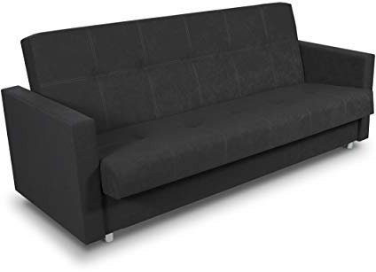 SuedineSchlafsofa Bettsofa Dave - Sofa mit Schlaffunktion und Bettkasten, Bett, Farbauswahl, Schlafcouch, Couch vom Hersteller, klick-Klack (Schwarz (Suedine 24))