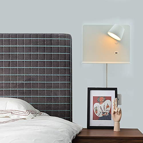 Applique Murale Avec port USB de Charge, Applique LED Prise D'étagère Lampes Lecture pour Chevet à Rotation Réglable Interrupteur 2700K éclairage Chaud salon