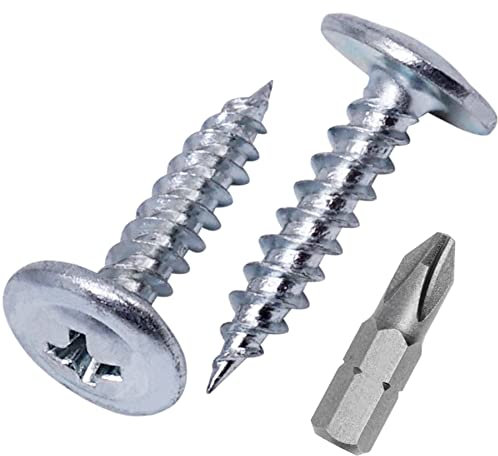 Confezione da 100 viti in acciaio zincato, per legno e metallo, testa a croce modificata tonda e larga, autofilettanti, 4,2 x 19 mm