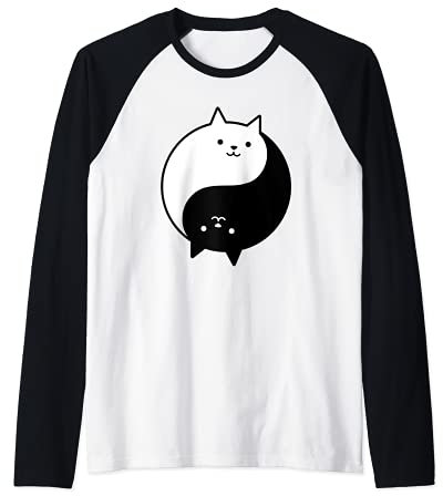 Chats Mignons Yin Yang Kitty Yoga Zen Chat Noir et Blanc Manche Raglan