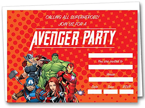 Shmaki Avenger Superhelden-Geburtstagsparty-Einladungen für Jungen und Mädchen, mit weißen Umschlägen, 30 Stück