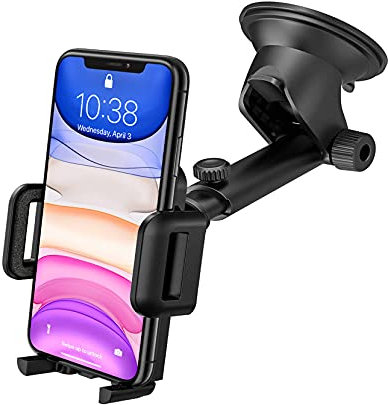 MP Tech AK Support Téléphone Voiture Ventouse pour Tableau de Bord Pare-Brise, Rotation 360° Bras Prolongé Angle Télescopique Porte Telephone Voiture pour Smartphones et GPS 4.7-7.0 Pouces