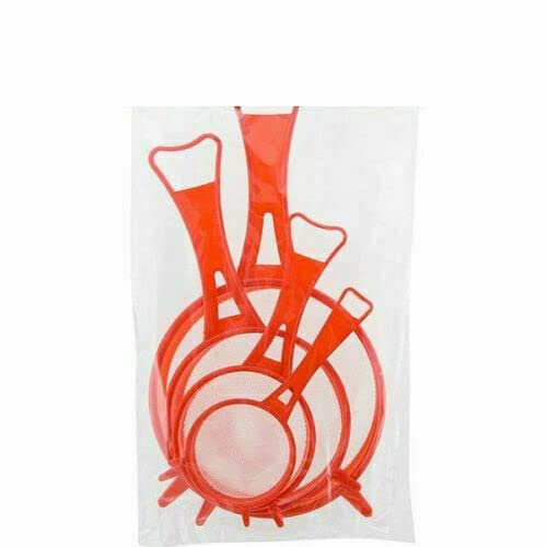 TRTO 4 Pack Plastic Sieves Multi Purpose Small Mesh Scoop Sieve Strainer Food Kitchen Easy to Use and Clean, Red (Seive010)