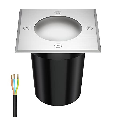 ledscom.de Bodeneinbauleuchte RELI für außen, IP67, edelstahl, gefrostet, eckig, 11 x 11cm inkl. LED Lampe 630lm warmweiß