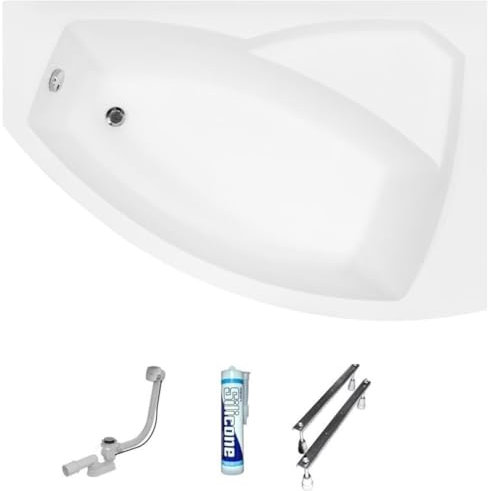 ECOLAM Baignoire d'angle acrylique Rima 130x85cm | version droite | pieds siphon + silicone | Belle forme Design moderne