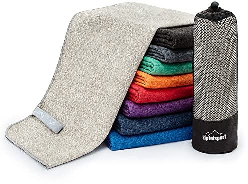 Mikrofaser Handtuch Set - für Sauna, Fitness, Sport I Strandtuch, Sporthandtuch I Hellgrau_Brush Set2: XL (180x80) & S (80x40)