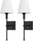 Enyhom 2 Stücke Wandlampe Industrial Festverdrahtete Wandleuchte Innen Schwarz mit Weißem Stoffschirm, Badezimmer Lampe Wand Retro E27, Nachttischlampe Bettlampe Wandbeleuchtung für Flur Schlafzimmer