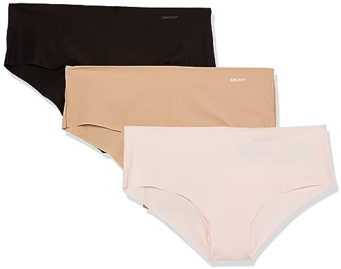 DKNY Women's Litewear Cut Anywhere Hipster Panties 3 Pack Box Multipack, Black/Glow/Pearl Cream, S