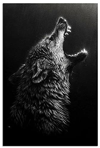 kerneLight Wolf Retro Wanddekor Wölfe Poster Schwarz und Weiß Abstrakte Leinwand Wandkunst Drucke Moderne Ölkunst Wandgemälde für Wohnzimmer Schlafzimmer Home Office Dekoration ungerahmt 30,5 x 45,7
