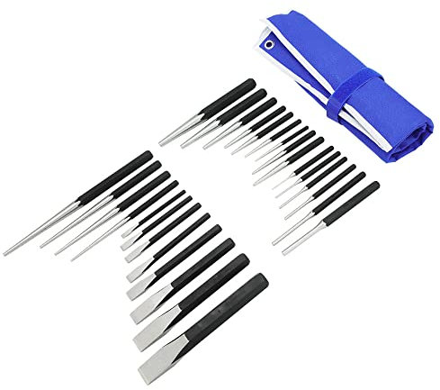 MichaelPro MP010031 Punch and Chisel Set, 27Pcs Punch Set Tools with Center Punch, Pin Punch, Long Taper Punch, Starter Punch, Chisel, Gauge and Tool Pouch, CR-V Steel Chisels and Punch Tool Set