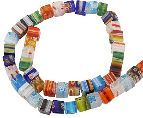 1 Strang Millefiori Perlen Glasperlen Bunte Gemischte Farbe Würfel Form Perlenkette Schmuckperlen Bastelperlen (6mm 65 Stück)