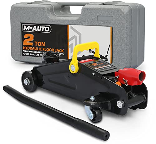 M-AUTO Hydraulic Trolley Jack Car Lift with Carrying Storage Case, Fast Lift Garage Floor Jack 2 Ton (4000 lb) Capacity, Handy and Easy Storage, Red