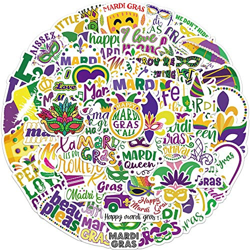 Cartoon Mardi Gras Aufkleber für Laptop(50 PCS),Geschenk für Kinder Jugendliche Erwachsene Jungen,Mardi Gras Stickers Wasserdicht Vinyl Aufkleber für Scrapbook,Skateboard,Auto,Gepäck