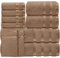 Casabella Luxury Bath Towel Set- 10 Piece Towels for Bathroom 100% Cotton-2 Bath Towels, 2 Hand Towels, 4 Face cloth & 2 Body Wash Gloves Highly Absorbent Hotel Quality Towel Bale Set Beige