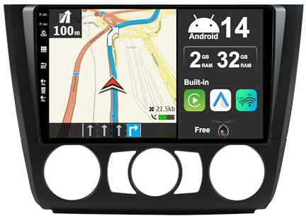 JOYX Android 14 IPS Autoradio Passt für BMW 1 Series E81/E82/E87/E88 (2004-2012) - Eingebautes CarPlay Android Auto - KOSTENLOS Kamera - 2G+32G - 9 Zoll 2 Din - DSP DAB Lenkradsteuerung WiFi Fast-boot