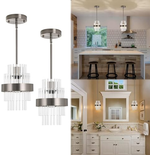 IkirourI Modern Glass Pendant Light 7 Inch Brushed Nickel Island Light 2 Pack Ceiling Chandelier of Farmhouse Suitable for Pendant Lights Above Foyer, Hallway, Dining Table, and Washbasin