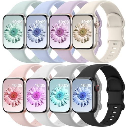 Jiamus 8 Stück Silikon Armbänder Kompatibel mit Apple Watch Armband 38mm 40mm 41mm 42mm(series 10) Damen Herren.Weiches Silikon Sport Ersatzarmband für iWatch Ultra SE Serie10 9 8 7 6 5 4 3 2 1