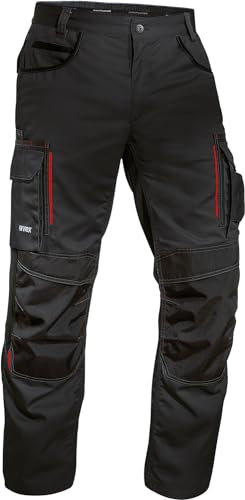 Uvex Tune-Up Herren-Arbeitshose lang - robuste Männer-Arbeitshosen mit Kniepolster-Taschen - 35% Baumwolle - Schwarz/Rot - 48