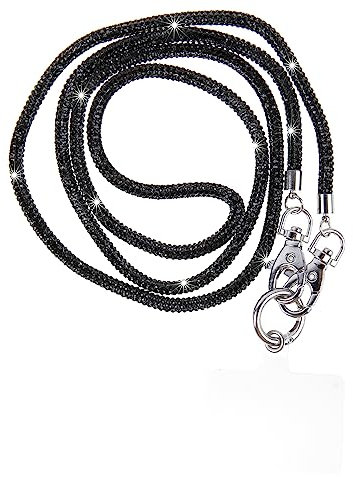Fashion 100 cm exklusives glitzerndes Kristall-Handtaschenband, Premium-Glitzer-Handtaschenriemen, wasserdichter Strass-Handy-Schlüsselband für Damen (schwarz, 1 Stück), Schwarz, 43.3'