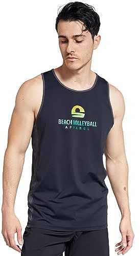 Herren Beachvolleyball Tanktop - schnelltrocknend, atmungsaktiv, aus recyceltem Polyester - 100% Made in Portugal (Black Sunset, L)