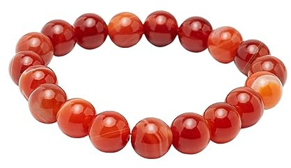 TreasureBay Bracelet de perles de pierres précieuses naturelles de 10 mm fait à la main pour hommes et femmes | Bracelet Perles Élastique (Agate rouge)