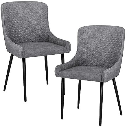 RELAX4LIFE Esszimmerstuhl 2er Set, Polsterstuhl mit Rückenlehne, Akzentstuhl mit Metallbeinen & Verstellbaren Fußpolstern, Gepolsterter Wohnzimmerstuhl, Loungesessel bis 150kg belastbar, Grau+Schwarz