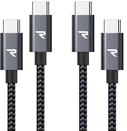 RAMPOW Cavo USB C a USB C 100W [2M+2M], Cavo USB C con chip E-Mark in Nylon Intrecciato per iPhone 15/15 Pro/15 Pro Max, Macbook, iPad Pro/mini, Samsung S23/S22 - Grigio