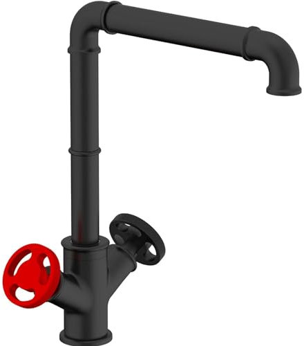 Tivezlor Robinet de cuisine noir mat, robinet d'évier de cuisine industriel laiton, robinet de cuisine à deux poignées 1 trou, mitigeur de cuisine, robinet mitigeur ferme à 360°,B