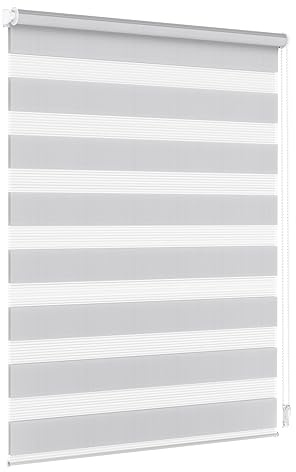 Jalousiescout Doppelrollo Klemmfix ohne Bohren & mit Bohren, 137,5x220cm Hellgrau Rollo Fensterrollo lichtdurchlässig, Sonnenschutzrollo Zebrarollo für Fenster & Türen