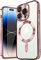 MH TECH Electroplated Case for iPhone 15 Pro Max Camera Lens Full Protection, Compatible with MagSafe Wireless Charging, Shockproof Soft TPU Phone Cover (Rose Gold)