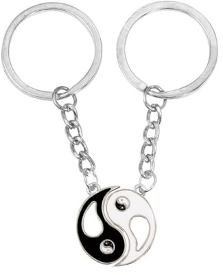 HADWAO Lot de 2 porte-clés Tai Chi pour petit ami et petite amie, Yin Yang, cadeau pour meilleurs amis, mari, épouse, Argenté., F