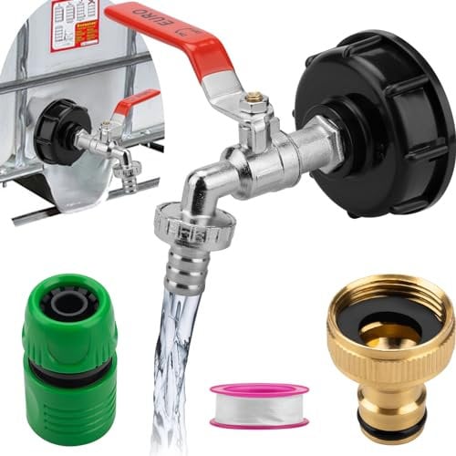 IBC Tank Zubehör, IBC Auslaufhahn 1000L Wassertank Wasserhahn mit 1/2 Zoll Anschluss, Altamejor Regentonne 1000 Liter für Wassertank Wasserhahn, Regenwassertank IBC Tank Zubehör