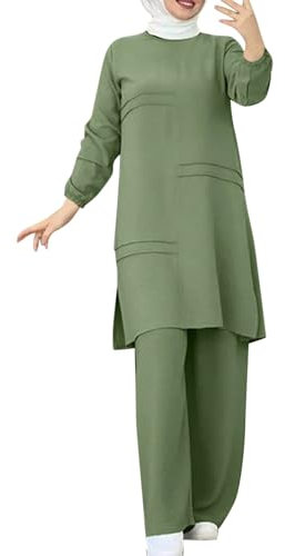 Gefomuofe Damen Muslim Roben 2 Stück Langarm Abaya Kleid Fledermaus Ärmel Muslimische Kleid Arabisch Türkische Robe Langes Kleid aus dem Nahen Osten Muslimische Elegant Muslim Hijab Kleidung