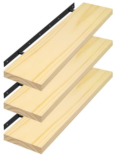 eSituro Étagère Murale, Lot de 3, Tablette Murale, en Bois Massif, Support Invisible, 80x19x3,5cm