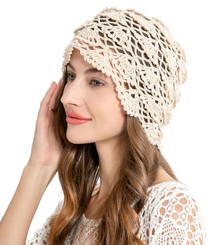 ZLYC Damen Sommer Strickmützen Handgemacht Häkelmütze Slouch Beanie Mütze(Gestricktes Beige),Einheitsgröße