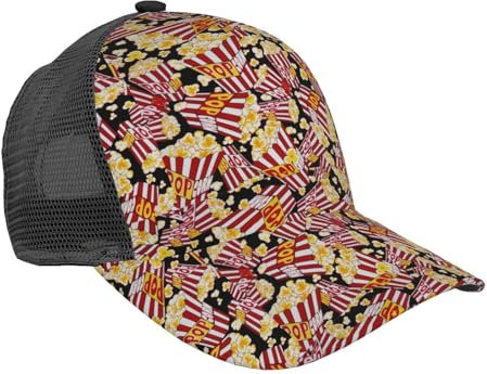 BREAUX Mid Century Modern Prints Mesh Baseball Cap, Mode Baseball Cap, Atmungsaktive Laufmütze Outdoor Sport Cap, Popcorn-Druck, One size